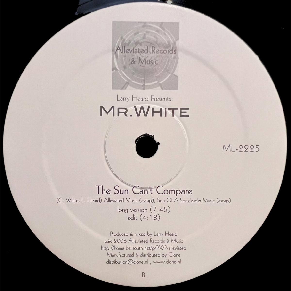 Larry Heard presents: Mr White - You Rock Me / The Sun Can't Compare [Alleviated] ML-2225