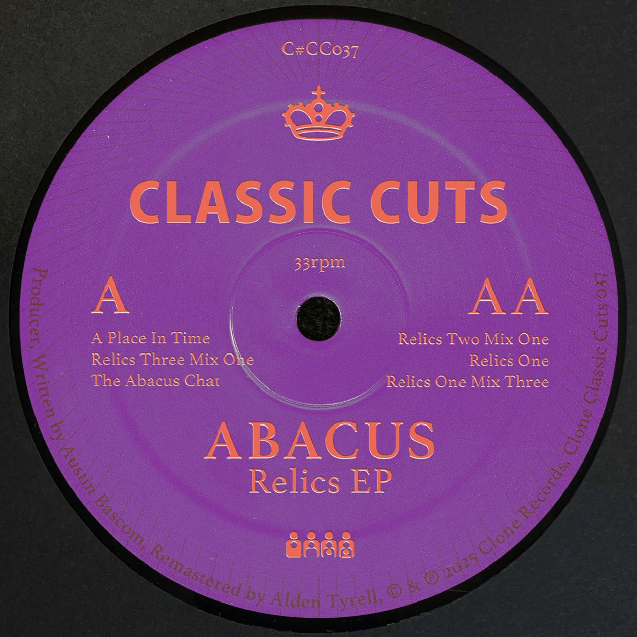 Purple vinyl record label for 'Classic Cuts' featuring 'Abacus Relics EP'.